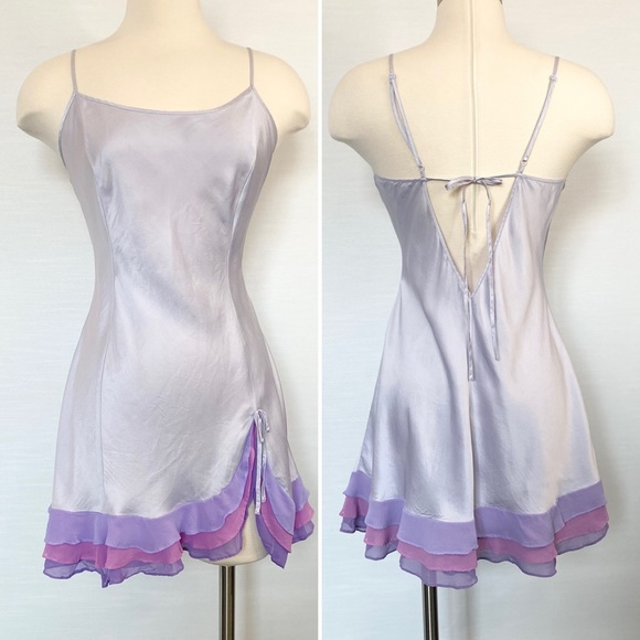 Y2K Victoria’s Secret Silk Mermaid Chiffon Ruffle Purple Slip Dress Chemise S - Picture 5 of 8
